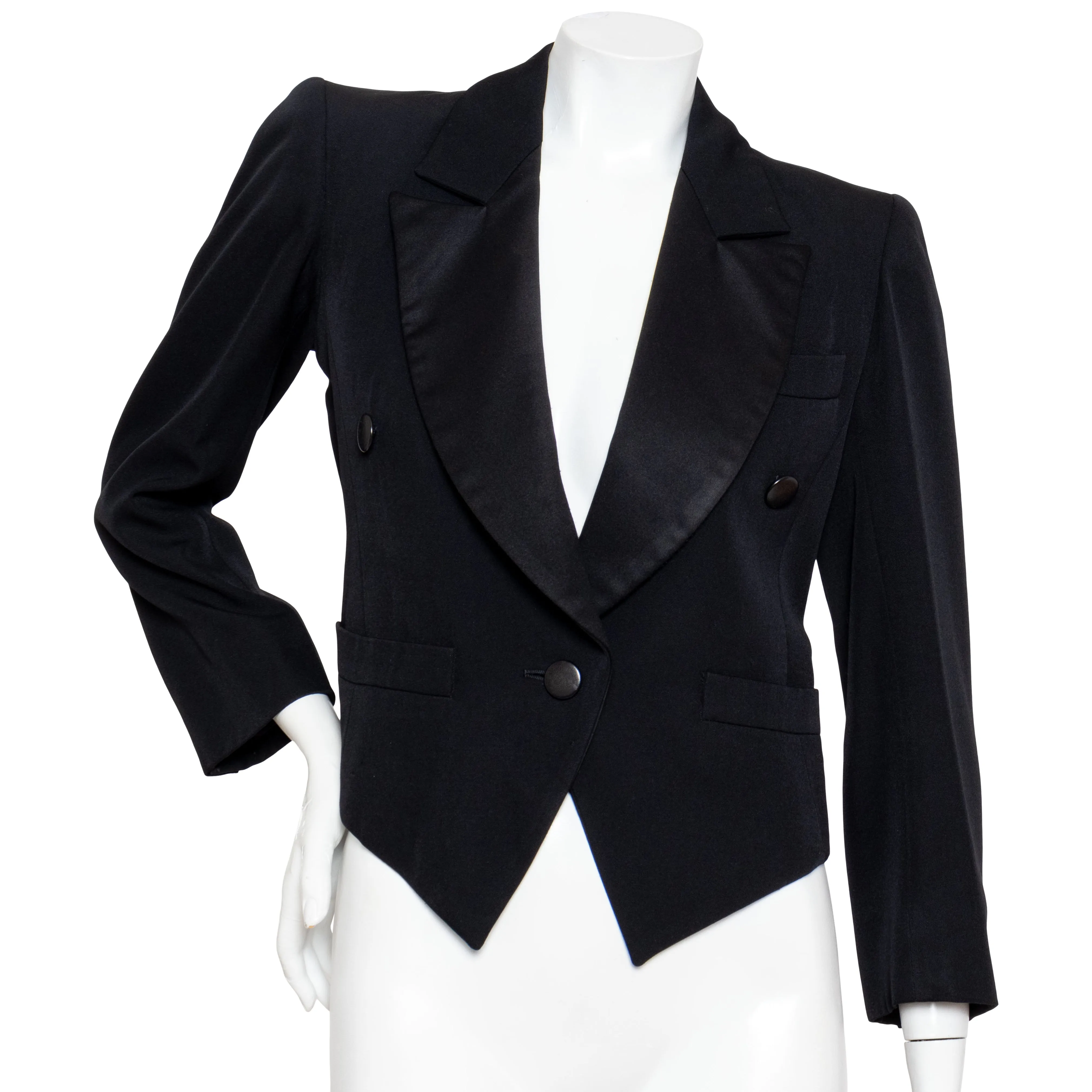 Late 1970s Women's Black Wool Smoking Tuxedo