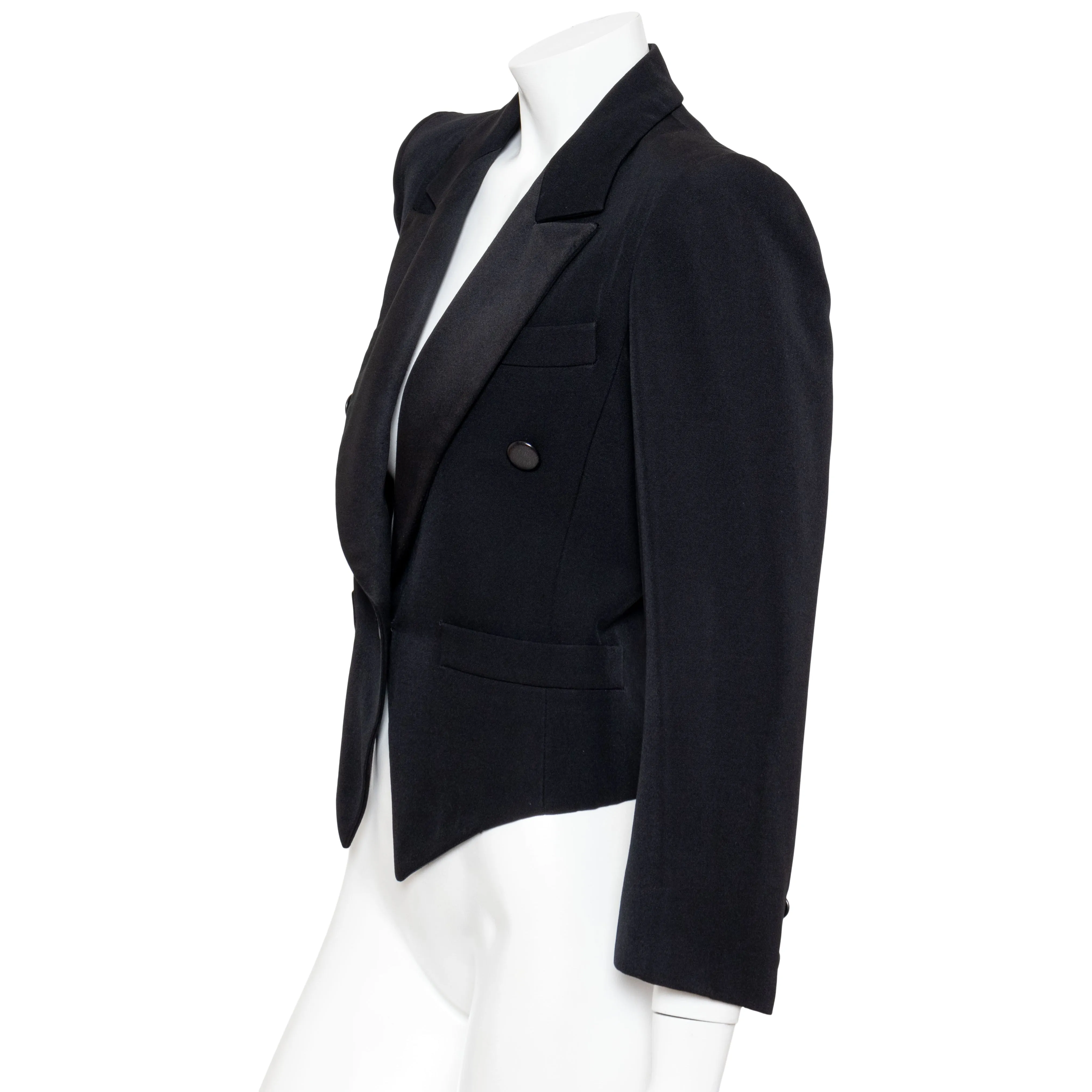 Late 1970s Women's Black Wool Smoking Tuxedo