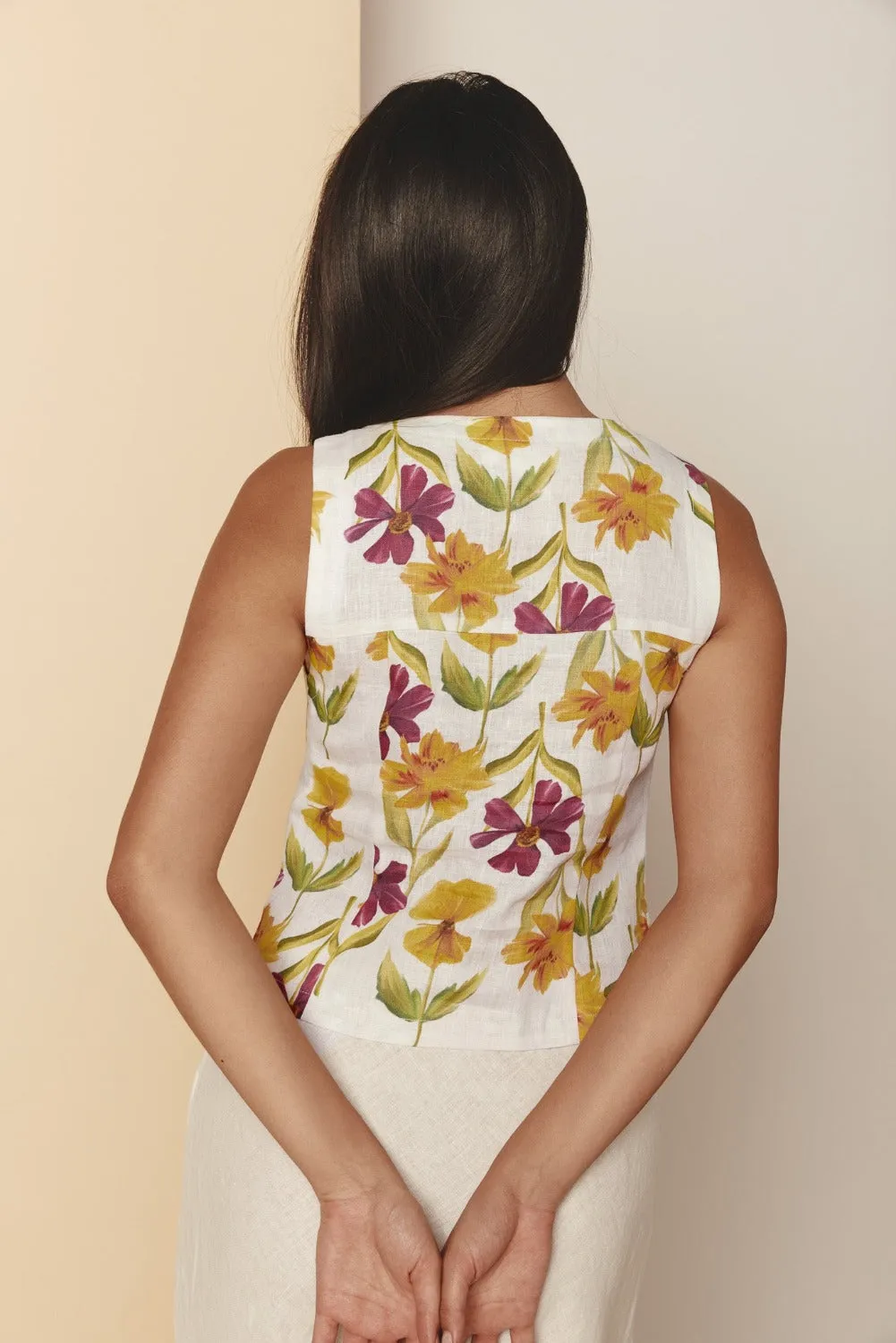 Lila Linen Vest Flora