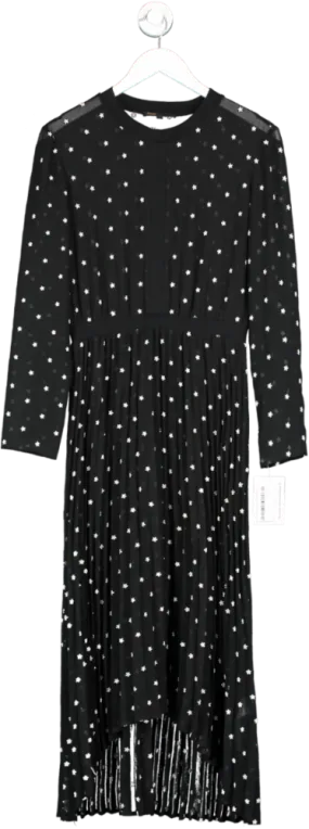 Maje Black Daisy Print Long Sleeve Mesh Midi Dress UK 12