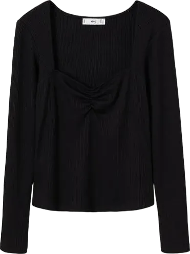 MANGO Black Long Sleeve T Shirt With Ruffles BNWT UK L