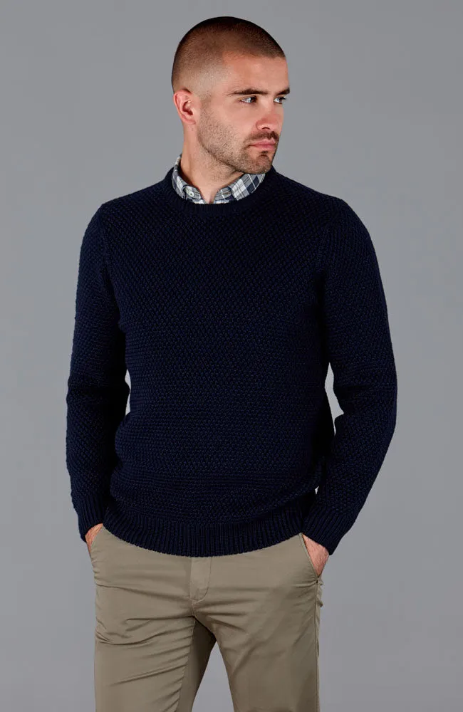 Mens Chunky Merino Moss Stitch Fisherman Jumper