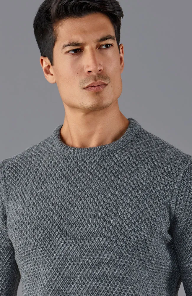 Mens Chunky Merino Moss Stitch Fisherman Jumper