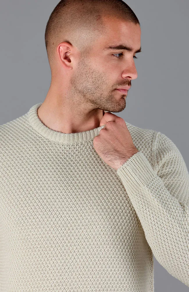 Mens Chunky Merino Moss Stitch Fisherman Jumper