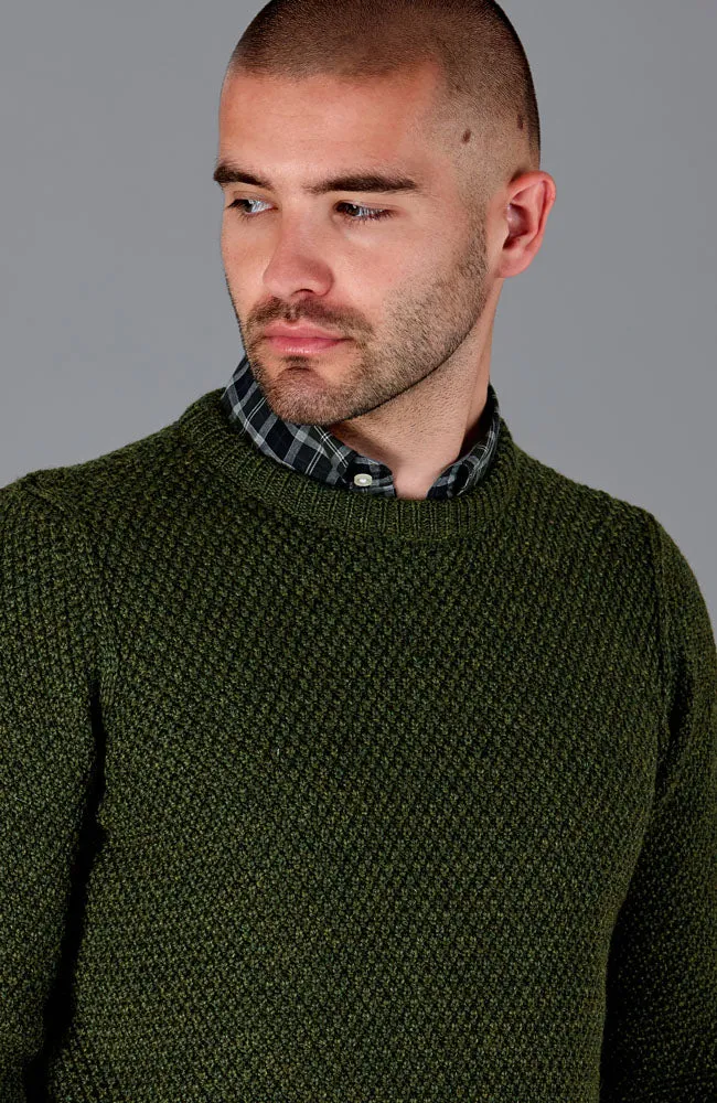 Mens Chunky Merino Moss Stitch Fisherman Jumper