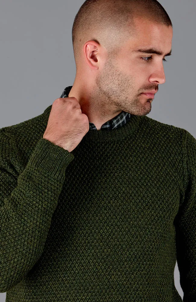 Mens Chunky Merino Moss Stitch Fisherman Jumper