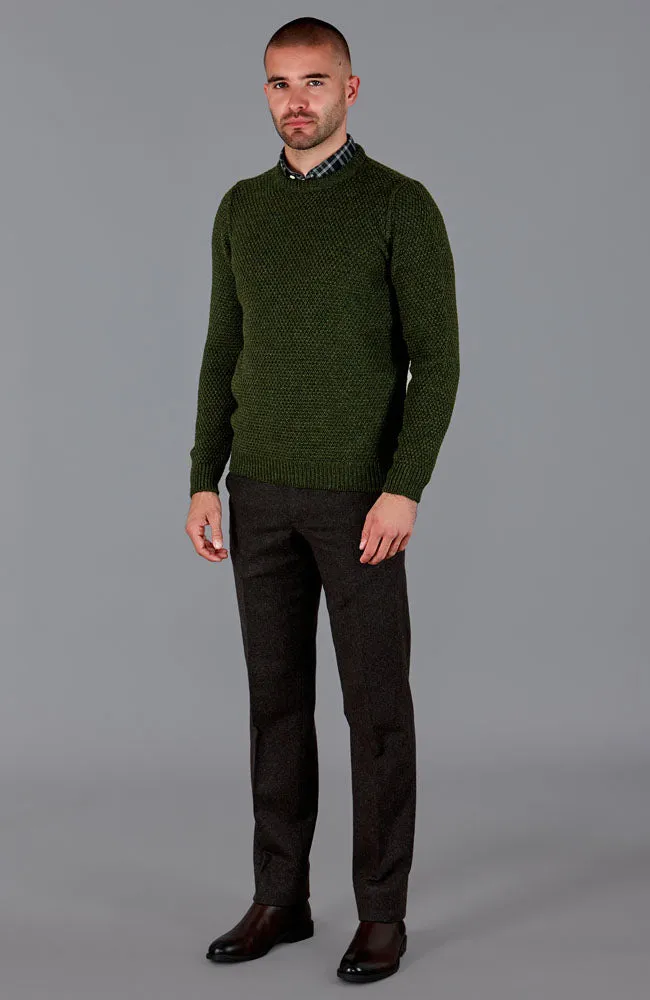 Mens Chunky Merino Moss Stitch Fisherman Jumper