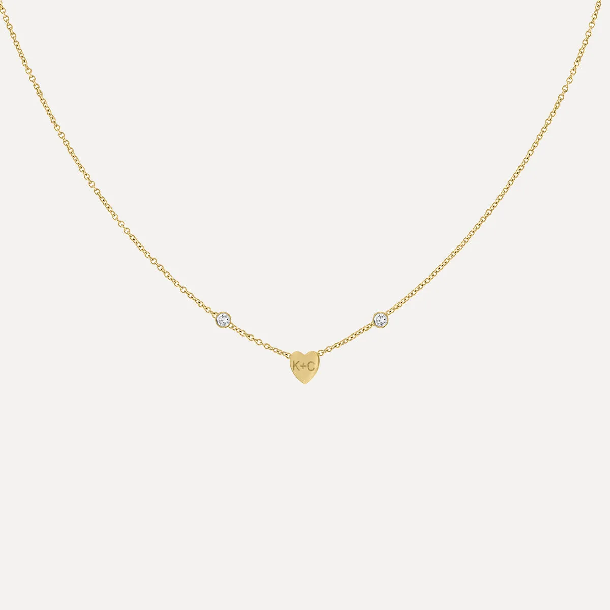 Mini Heart & Diamond Bezels Necklace