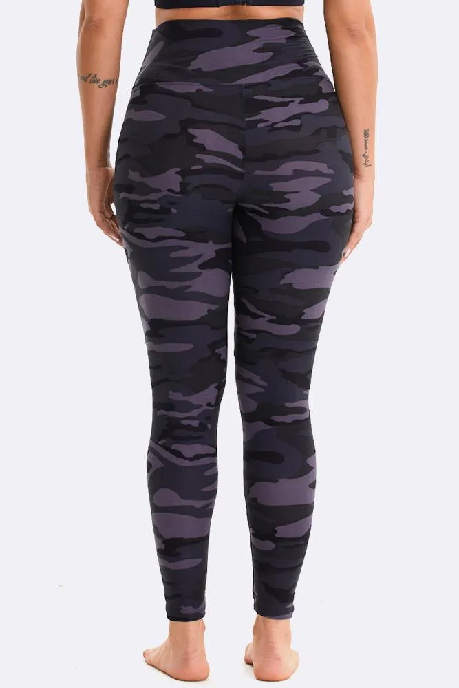 Navy Blue Camouflage Print Gym Pocket Leggings