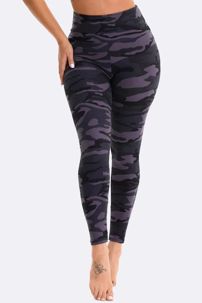 Navy Blue Camouflage Print Gym Pocket Leggings