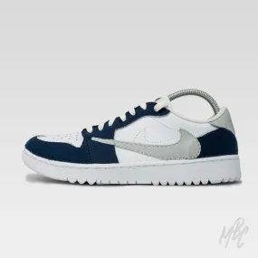 Navy Reverse Swoosh Suede - Jordan 1 Low Golf Custom