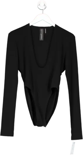 Norma Kamali Black Long Sleeve Deep U Neck Bodysuit UK XS