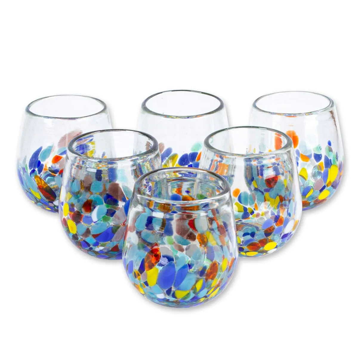 Novica Confetti Festival Handblown Stemless Wine Glasses (Set Of 6)