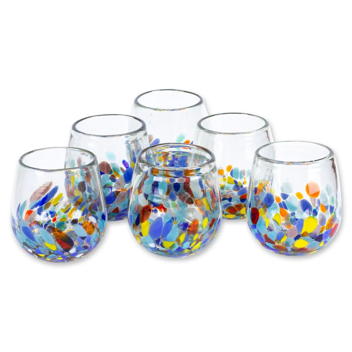 Novica Confetti Festival Handblown Stemless Wine Glasses (Set Of 6)