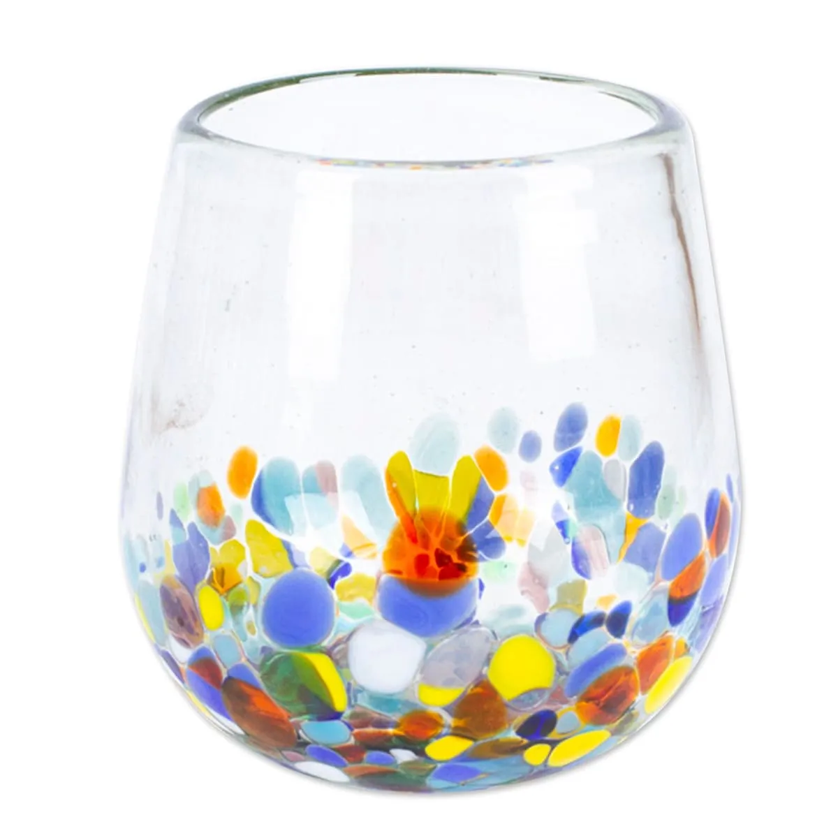 Novica Confetti Festival Handblown Stemless Wine Glasses (Set Of 6)