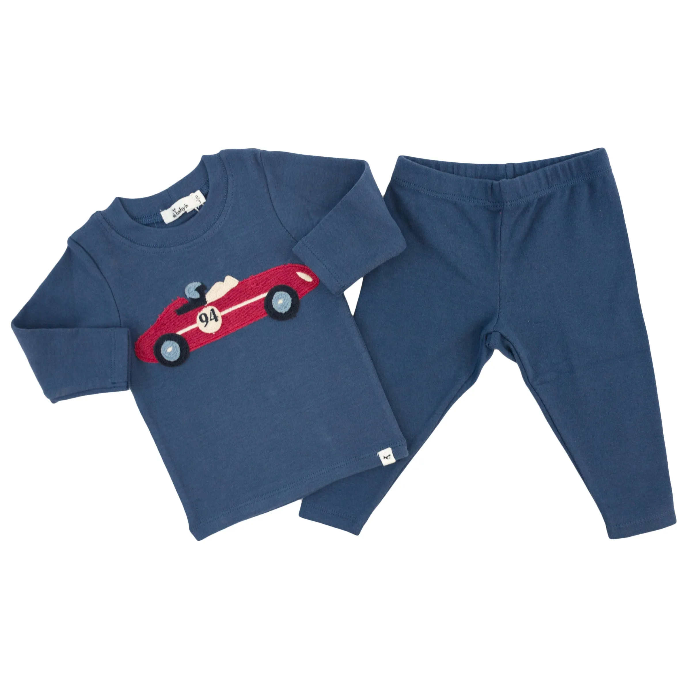 oh baby! Two Piece Set - Racecar Applique - Denim