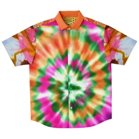 Orange Starburst Short Sleeve Button Down Shirt