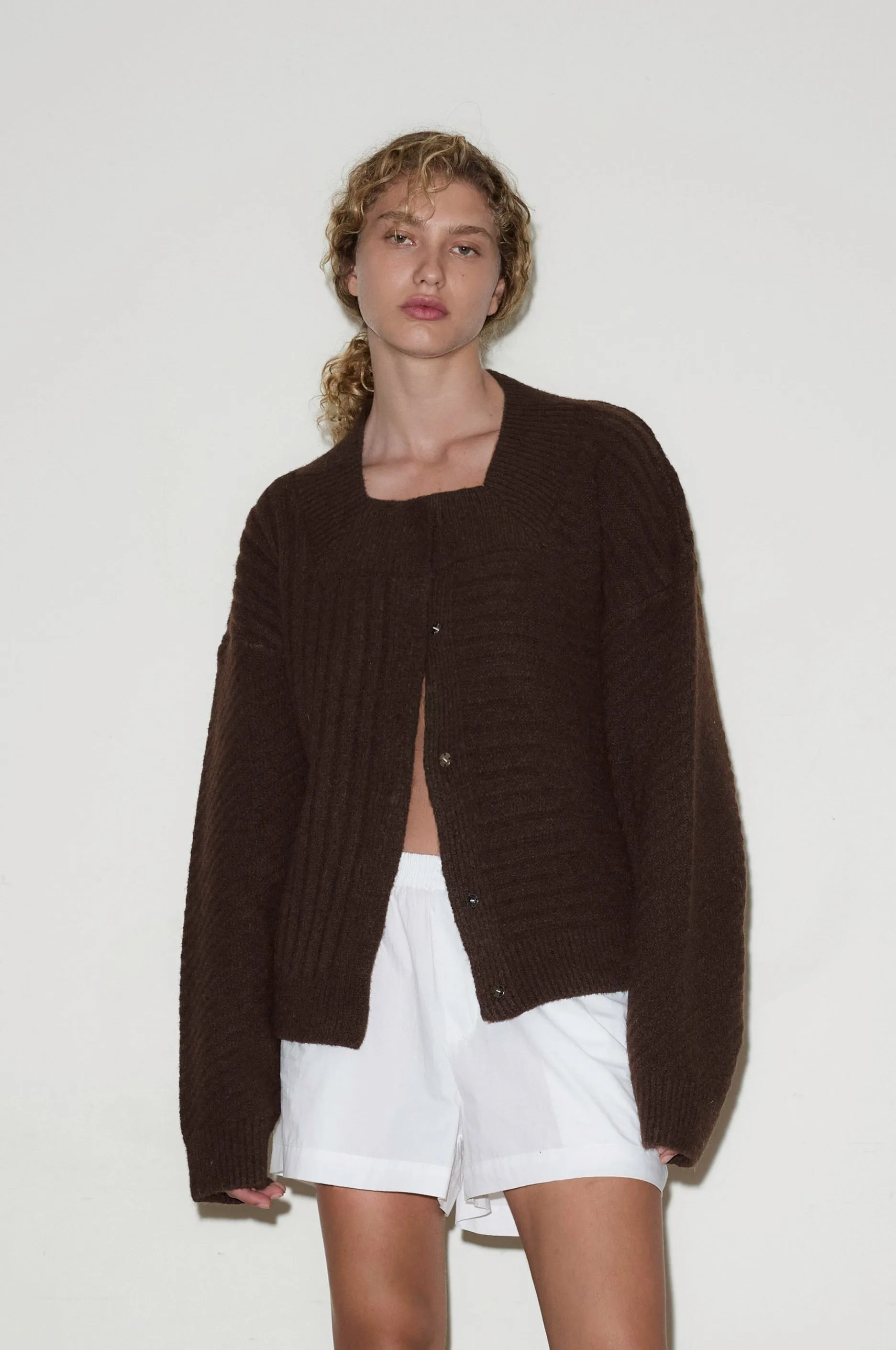 OS Square Cardigan - Dark Brown