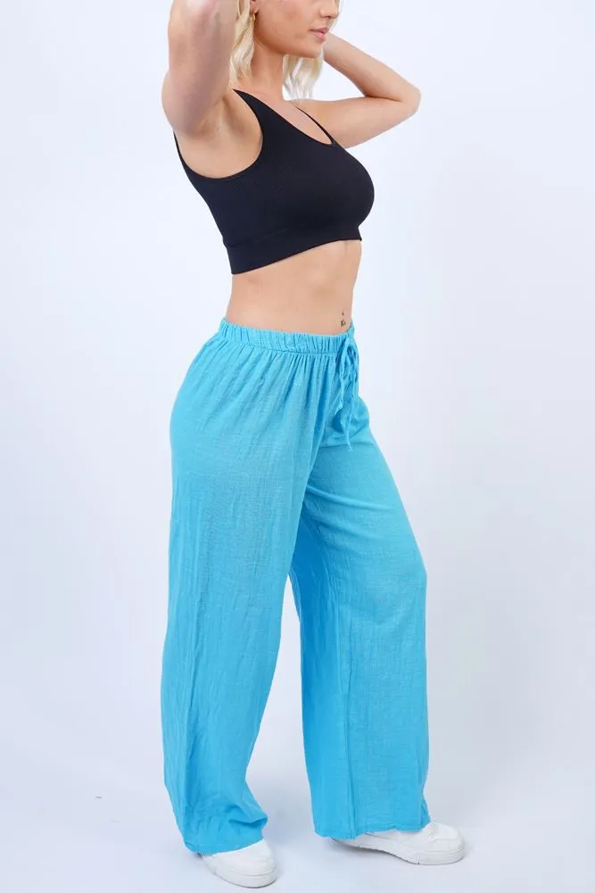 Plain Drawstring Cotton Pants