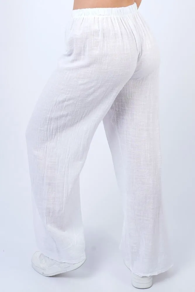 Plain Drawstring Cotton Pants