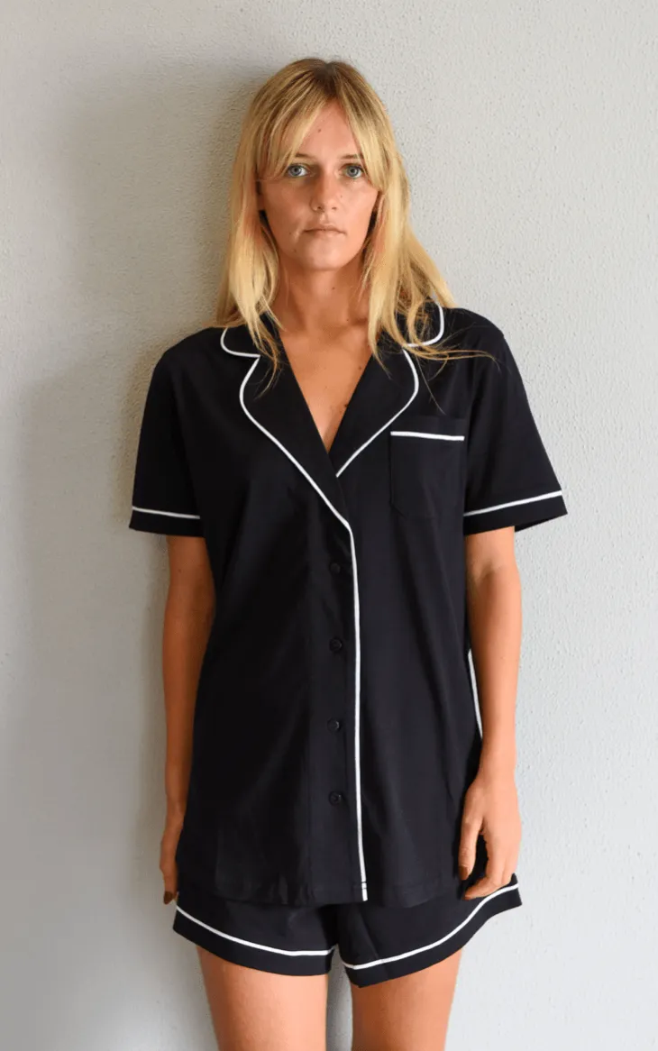 Portsea Short Sleeved PJ Set Black