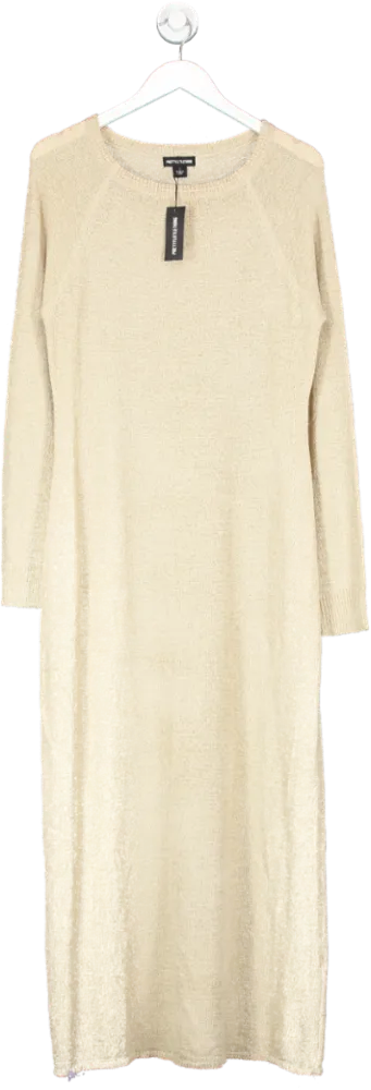 PrettyLittleThing Beige Bobbie Knit Long Sleeve Maxi Dress UK L