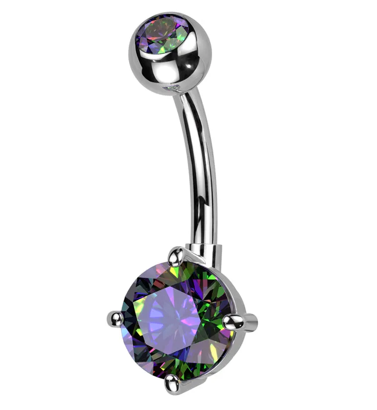 Prong Black Aurora CZ Titanium Belly Button Ring