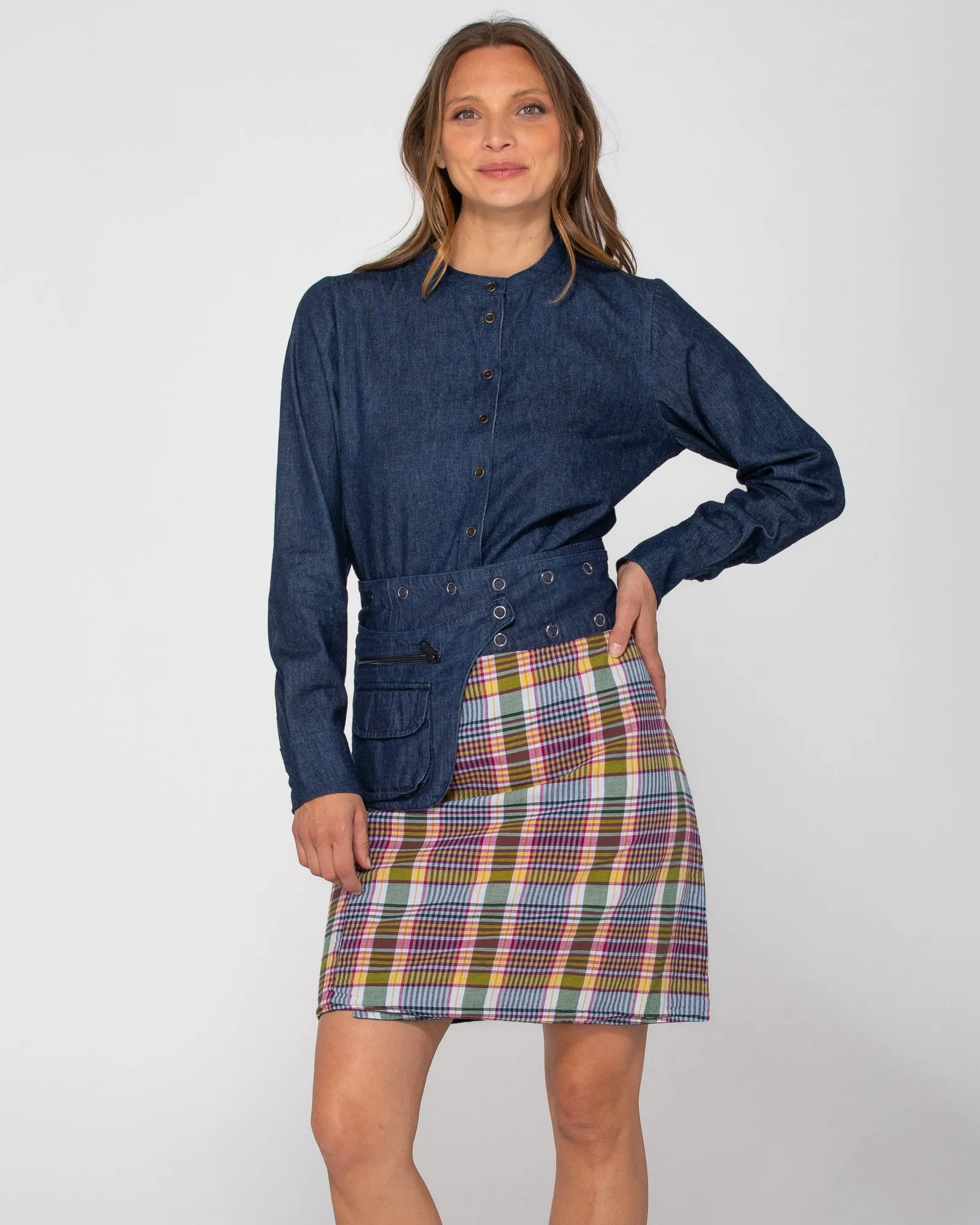 Rosanna Skirt Long - Astrid Check/Dark Denim