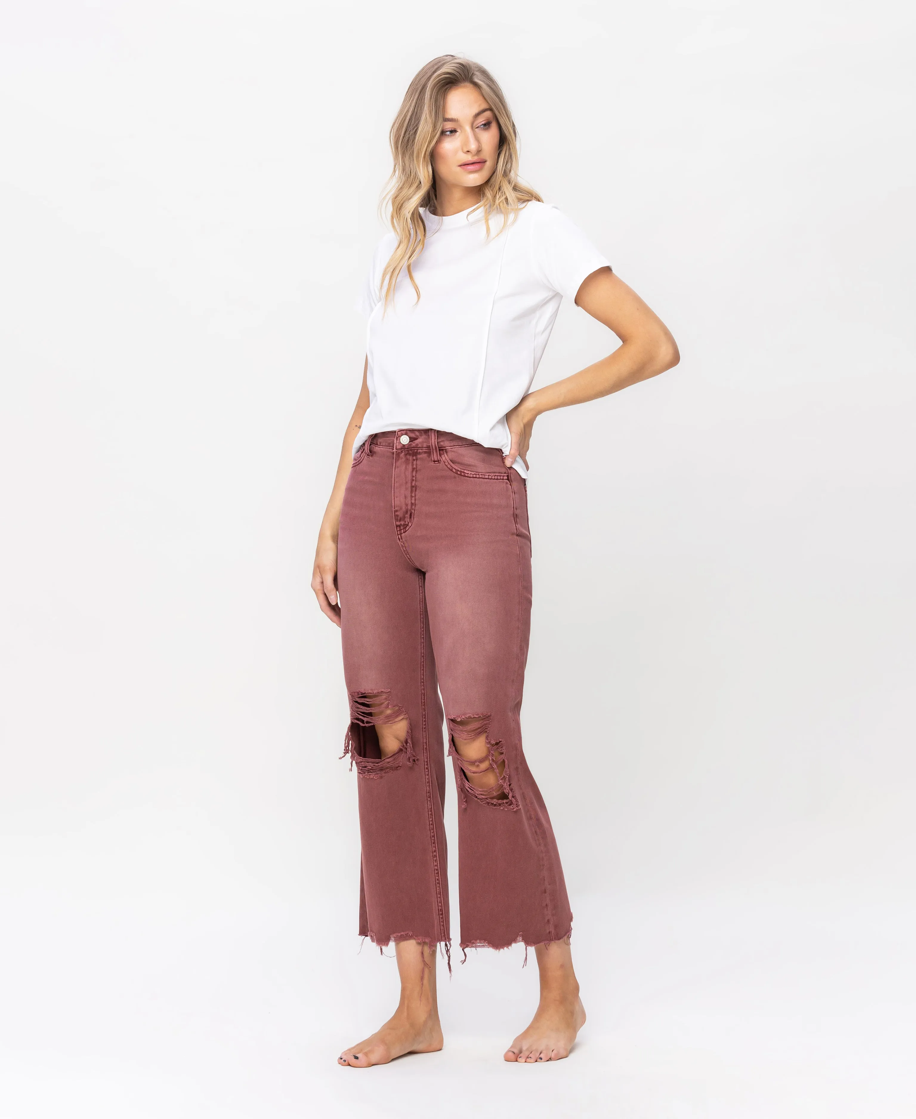 Russet Brown - Super High Rise 90's Vintage Crop Flare Jeans