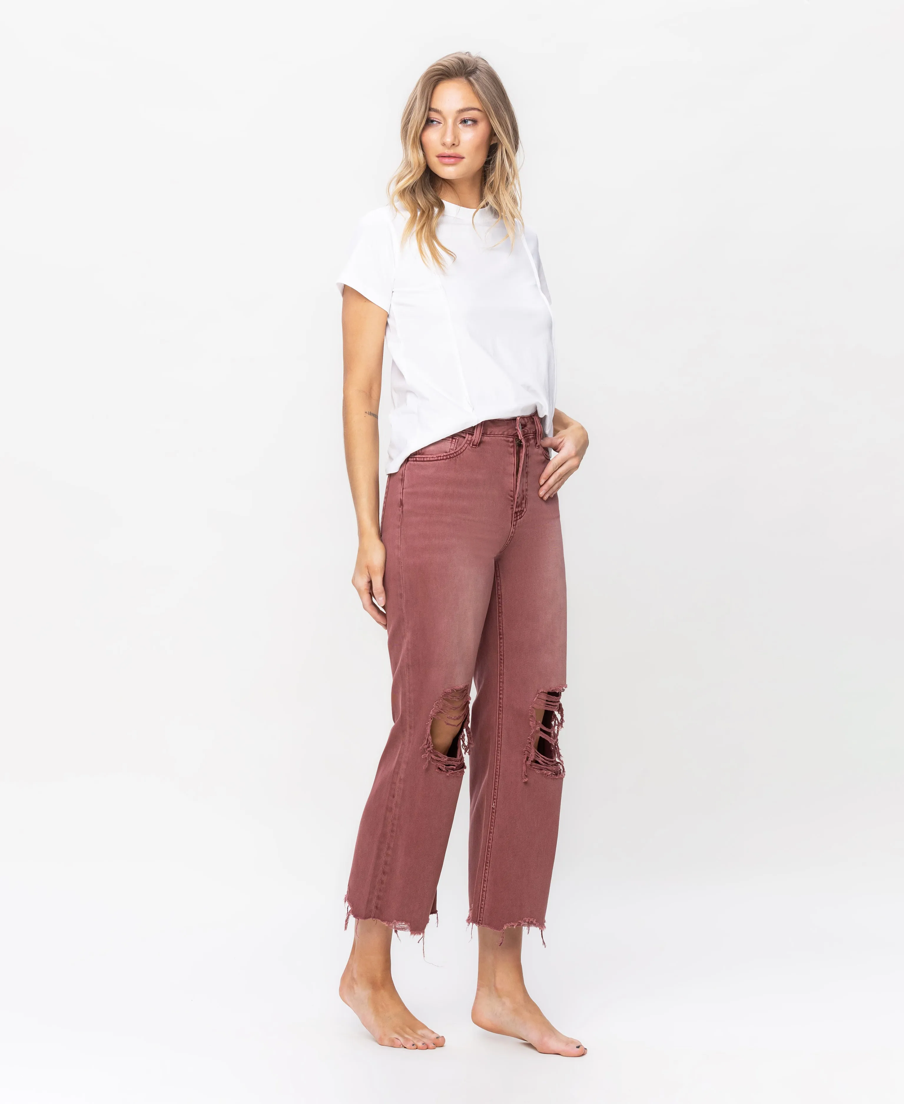 Russet Brown - Super High Rise 90's Vintage Crop Flare Jeans