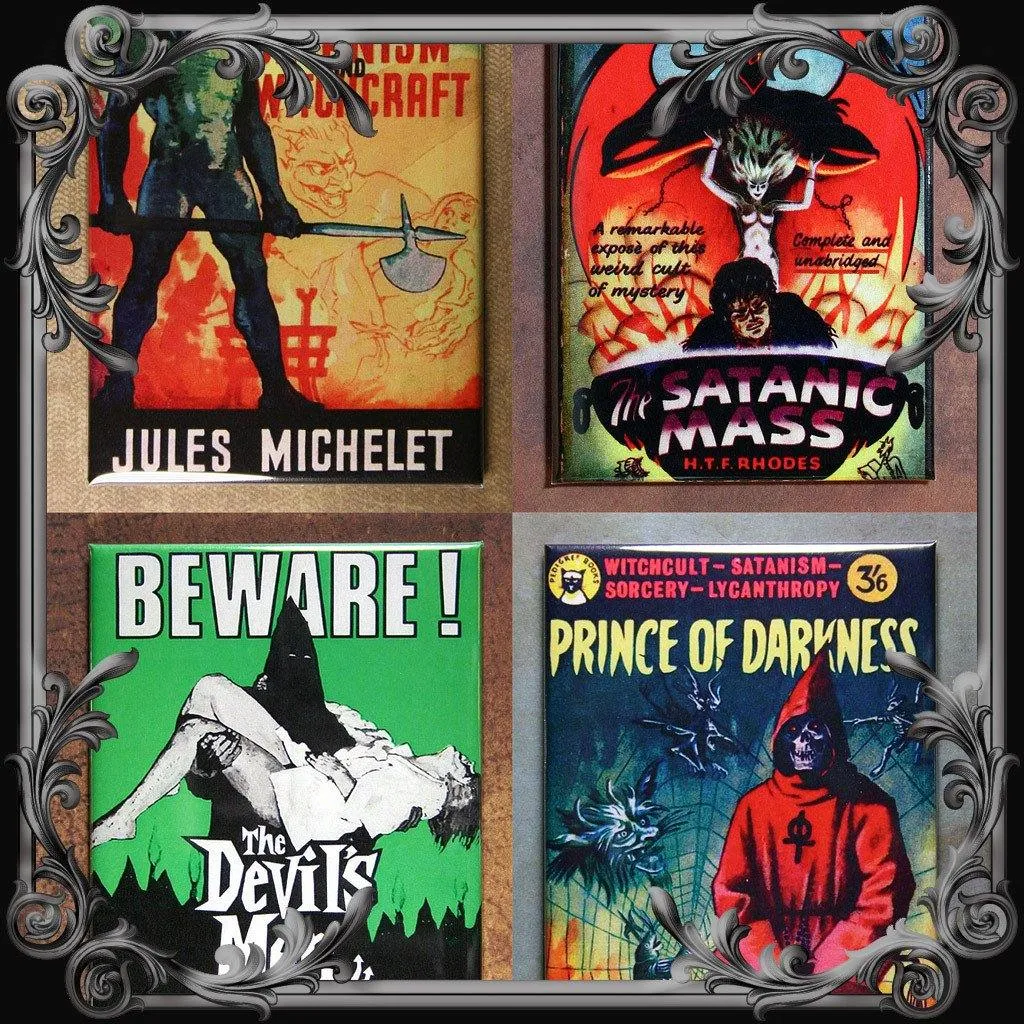 Set of 4 Satanic Themed Fridge Magnets