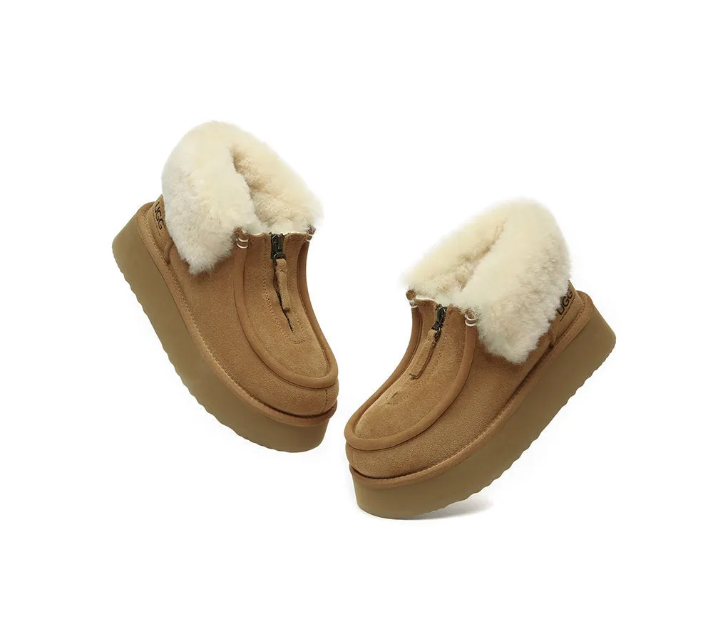 Sheepskin Wool Collar Zipper Platform Mini Ankle Boots