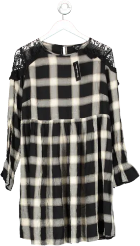 SimplyBe Grey Plaid Long Sleeve Mini Dress With Lace Detail UK 16