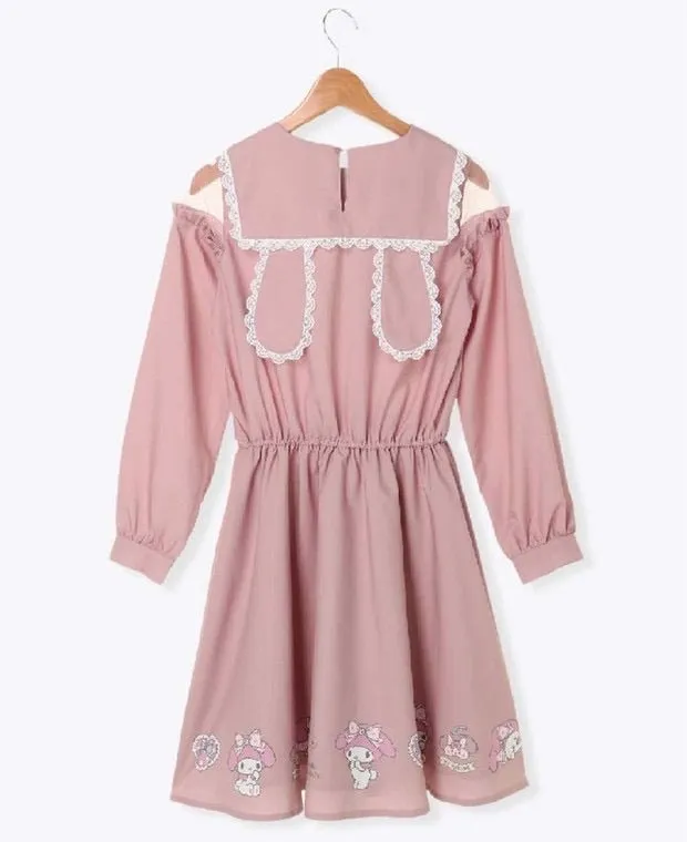 Spring 2021 My melody / cinnamoroll / kuromi off shoulder rabbit ear dress