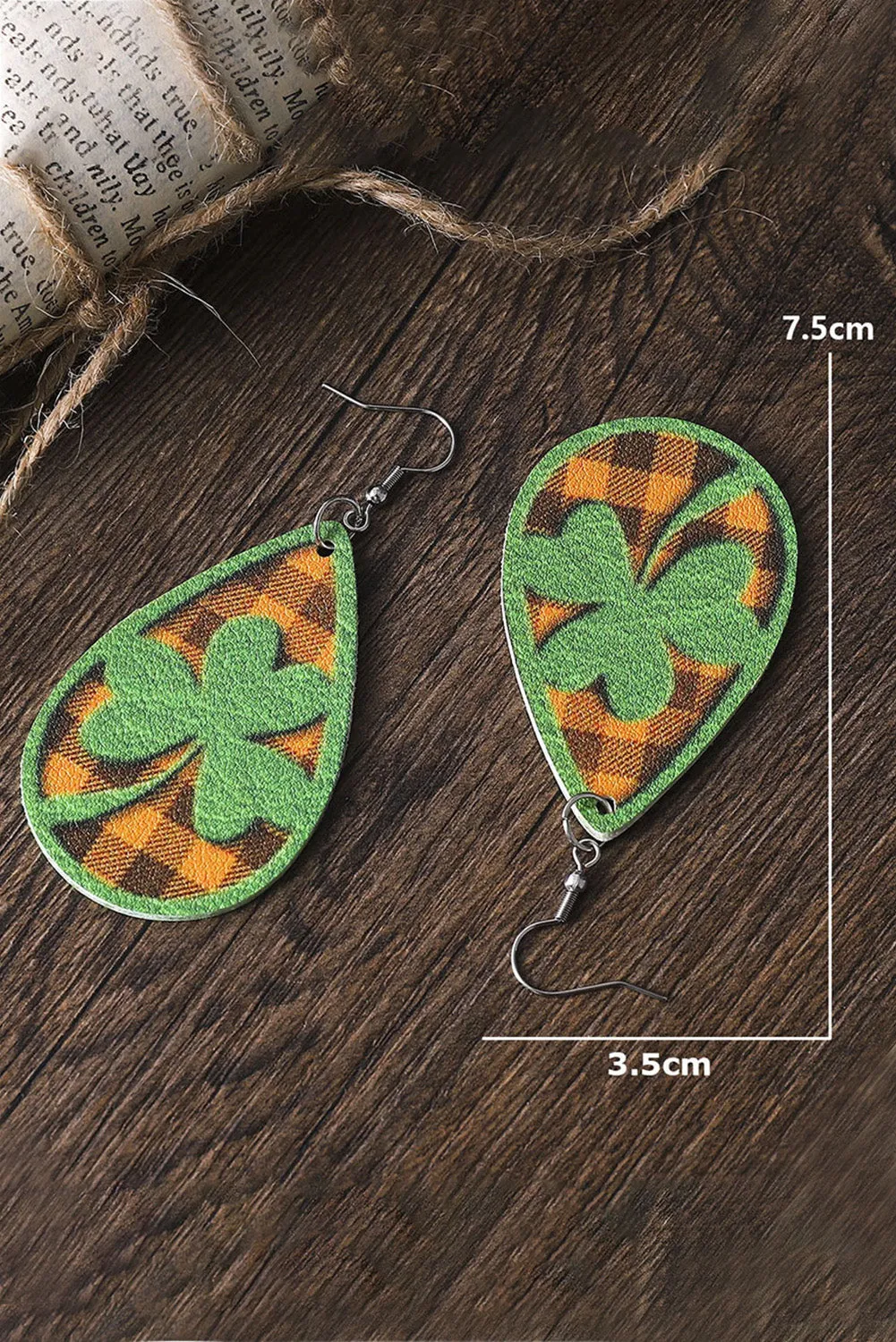 St Patrick's Day Clover Emboss Plaid Teardrop Dangle Earrings