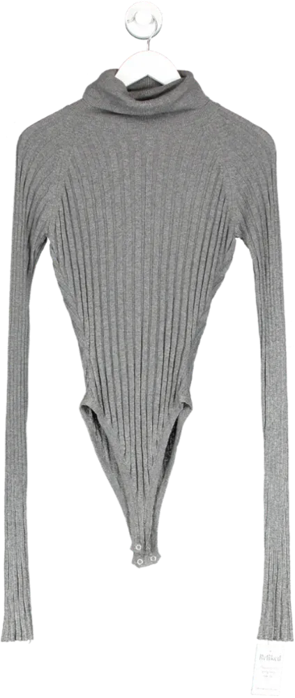 Stefanie Giesinger x nu-In Grey Turtle Neck Extra Long Sleeve Ribbed Bodysuit UK XXS