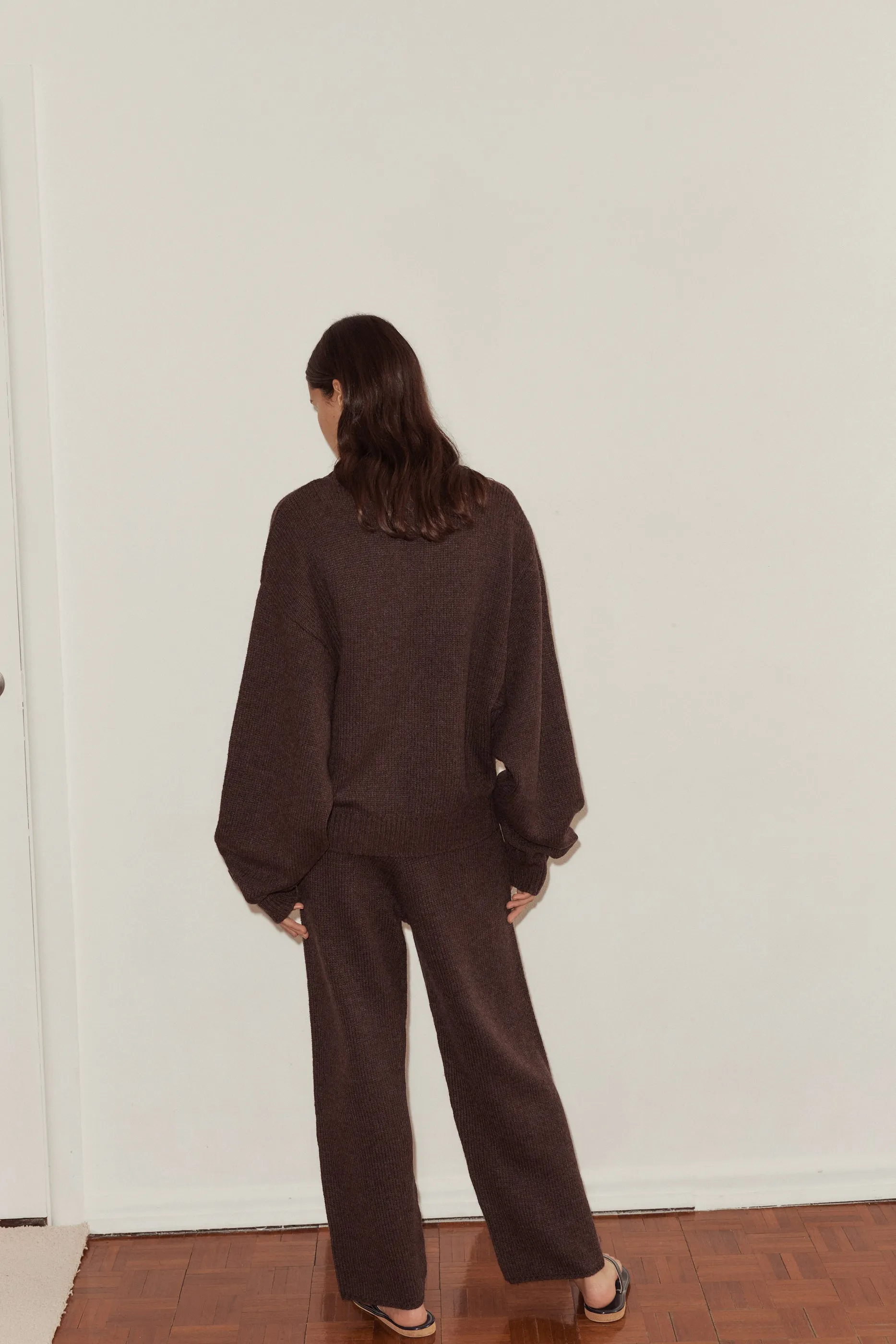 Straight Leg Knit Pants - Plum