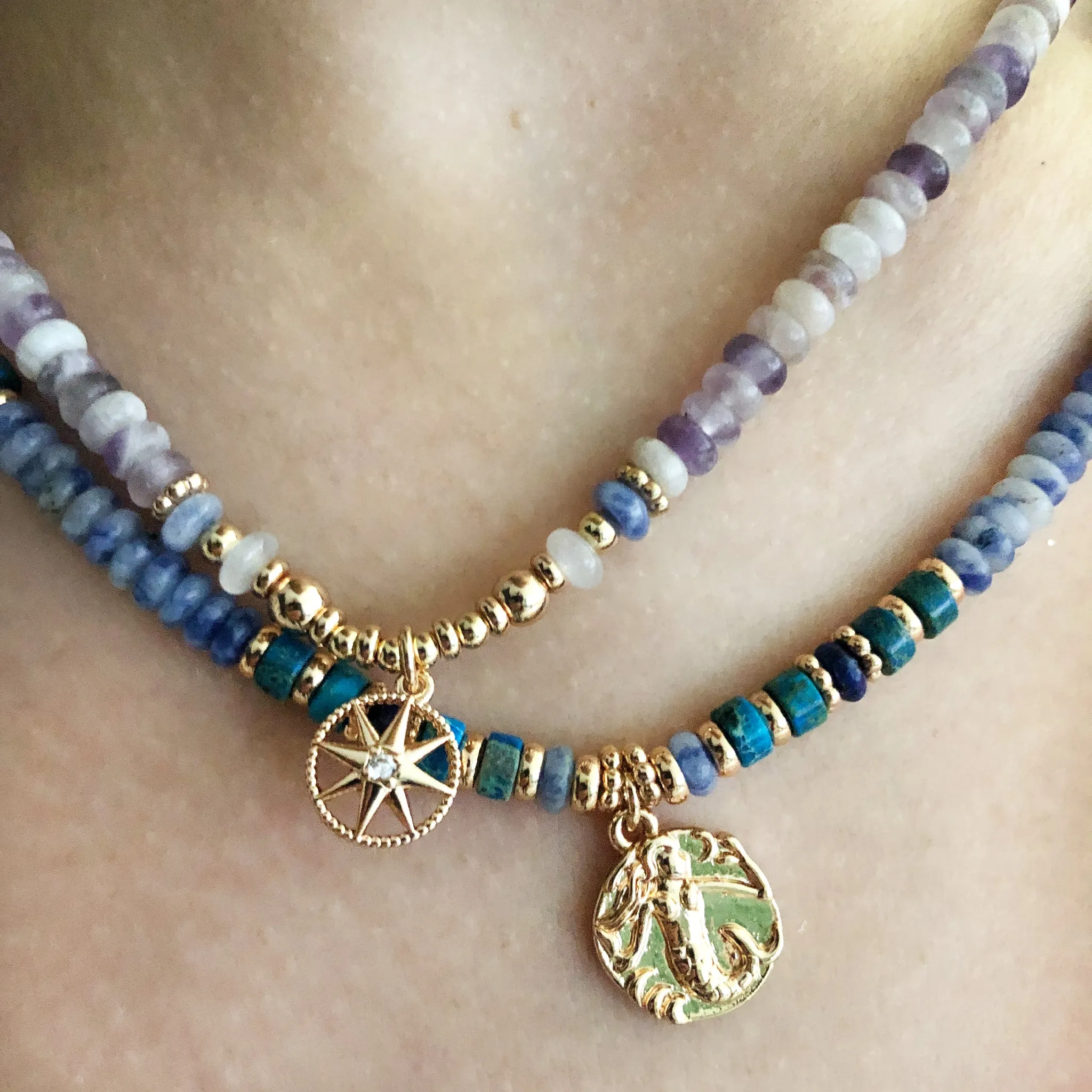 The Beaded Compass Charm Necklace