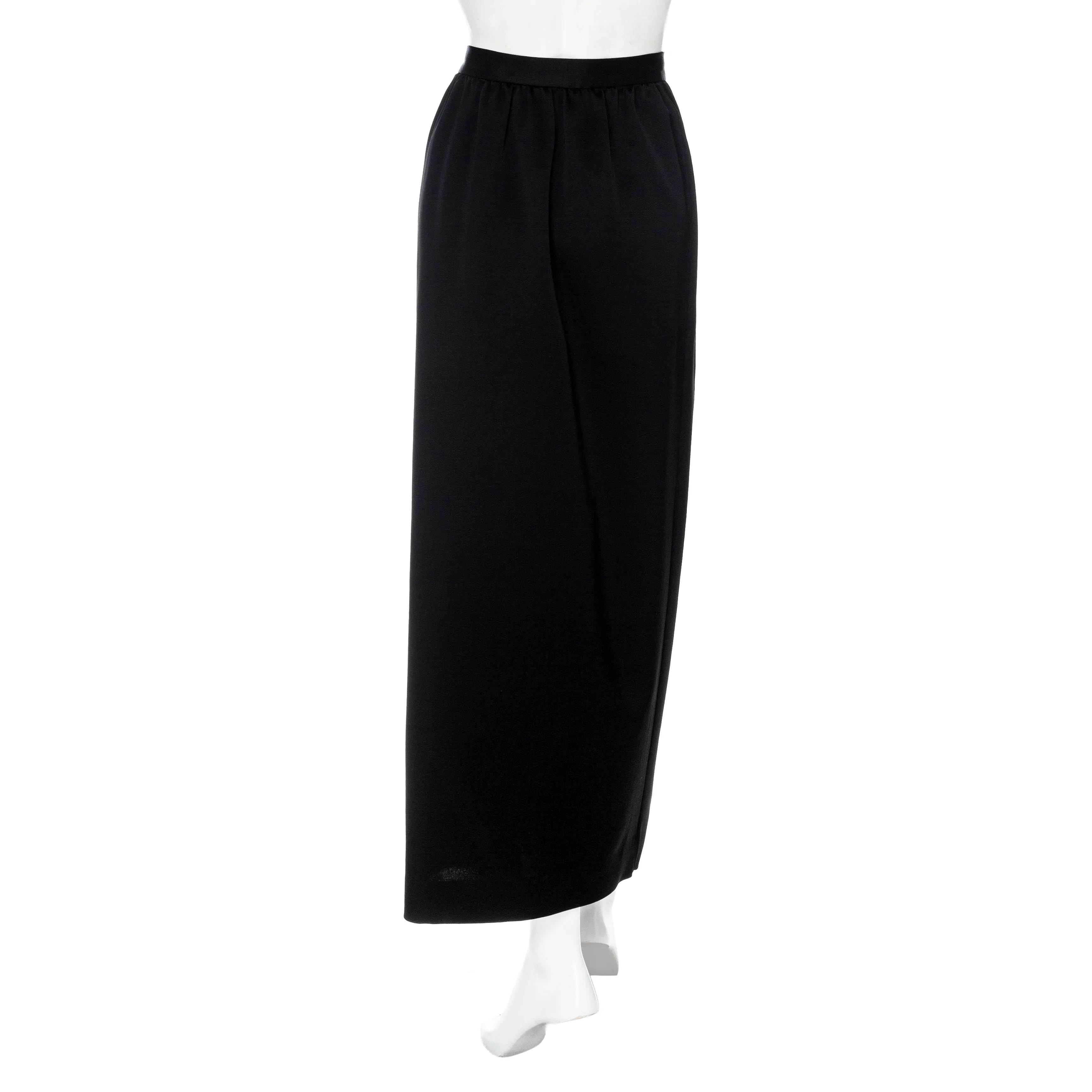 Vintage Black Wool-Blend Wrap Maxi Skirt