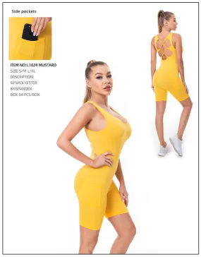 Yoga Pants Romper 2 Pcs Set-Mustard